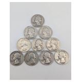 Lot Of 10 90% Washington Quarters