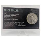 1922 Peace Dollar .900 Silver Denver Mint 2014 First Commemorative Mint COA