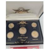2000 24Kt Gold Plated US Coin Set (6 Coins) & Red Display Set & First Day of Issue Envelopes