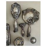 Sterling Silver Vanity Set - Hand Mirror, Hairbrush, Powder Box & Accessories