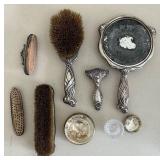 Sterling Silver Vanity Set - Hand Mirror, Hairbrush, Powder Box & Accessories