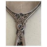 Sterling Hand Mirror Set - Ornate Floral Handles, Monogram S
