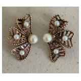 12K Gold-Filled Clip-On Earrings & Cultured Pearls - Butterfly Bow