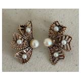 12K Gold-Filled Clip-On Earrings & Cultured Pearls - Butterfly Bow