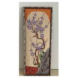 Needlepoint Wall Art - Hand-Stitched Tree with Purple Flowers, Framed