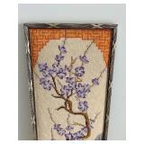 Needlepoint Wall Art - Hand-Stitched Tree with Purple Flowers, Framed