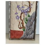 Needlepoint Wall Art - Hand-Stitched Tree with Purple Flowers, Framed