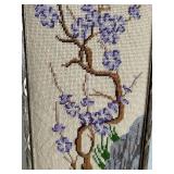 Needlepoint Wall Art - Hand-Stitched Tree with Purple Flowers, Framed