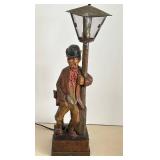 Rare Wooden Carved Automaton Moving Hobo on Lamppost - Folk Art Lamp GERMAN Hand Carved Attributed to KARL GRIESBAUM? Lamp