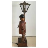 Rare Wooden Carved Automaton Moving Hobo on Lamppost - Folk Art Lamp GERMAN Hand Carved Attributed to KARL GRIESBAUM? Lamp