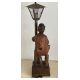 Rare Wooden Carved Automaton Moving Hobo on Lamppost - Folk Art Lamp GERMAN Hand Carved Attributed to KARL GRIESBAUM? Lamp