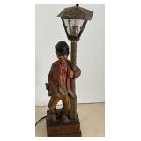 Rare Wooden Carved Automaton Moving Hobo on Lamppost - Folk Art Lamp GERMAN Hand Carved Attributed to KARL GRIESBAUM? Lamp