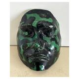 Ceramic Full-Face Mask Sculpture- Black & Green Camouflage, Sculpted Art Home Decor