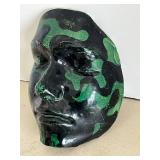 Ceramic Full-Face Mask Sculpture- Black & Green Camouflage, Sculpted Art Home Decor