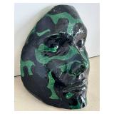 Ceramic Full-Face Mask Sculpture- Black & Green Camouflage, Sculpted Art Home Decor