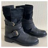 Sesto Meucci Boots - Size 8 Black Leather and Calfskin Buckle Ankle Moto Boots