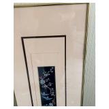Vintage Asian BLUE BIRD Print in Brass Frame