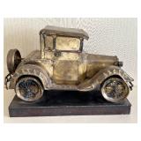 Large Antique-Style Metal Car Sculpture on Steel Welded Base