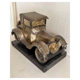 Large Antique-Style Metal Car Sculpture on Steel Welded Base