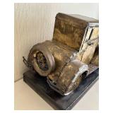Large Antique-Style Metal Car Sculpture on Steel Welded Base