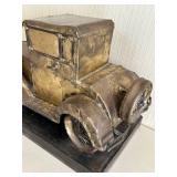 Large Antique-Style Metal Car Sculpture on Steel Welded Base