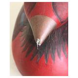 Pair of Red Lacquered Hand-Painted Wooden Duck Decoys with Floral Carvings