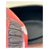 Pair of Red Lacquered Hand-Painted Wooden Duck Decoys with Floral Carvings