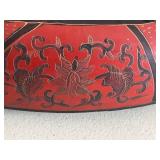 Pair of Red Lacquered Hand-Painted Wooden Duck Decoys with Floral Carvings