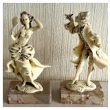 Pair of Resin Figurines - Romantic Couple on Marble Bases