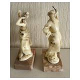 Pair of Resin Figurines - Romantic Couple on Marble Bases
