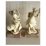 Pair of Resin Figurines - Romantic Couple on Marble Bases