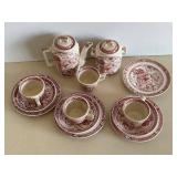 Antique Staffordshire 15-Piece Dog Themed Transferware Child Sized Tea Set