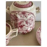 Antique Staffordshire 15-Piece Dog Themed Transferware Child Sized Tea Set