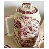 Antique Staffordshire 15-Piece Dog Themed Transferware Child Sized Tea Set