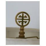 Kaiser Asian Porcelain Hydrangea Floral Table Lamp on Carved Wood Stand & White Shade
