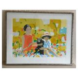 Framed Limited Edition Serigraph Print Titled "Girl, Kid, with Dog" by Chinese artist Pang Jen