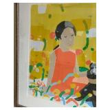 Framed Limited Edition Serigraph Print Titled "Girl, Kid, with Dog" by Chinese artist Pang Jen