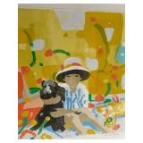 Framed Limited Edition Serigraph Print Titled "Girl, Kid, with Dog" by Chinese artist Pang Jen
