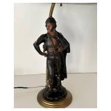 Vintage MCM Painted Bronze Figurine Desk Lamp With Metal Shade