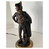 Vintage MCM Painted Bronze Figurine Desk Lamp With Metal Shade