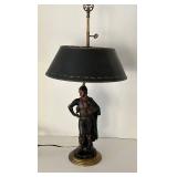 Vintage MCM Painted Bronze Figurine Desk Lamp With Metal Shade