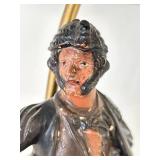 Vintage MCM Painted Bronze Figurine Desk Lamp With Metal Shade