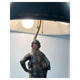 Vintage MCM Painted Bronze Figurine Desk Lamp With Metal Shade