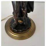 Vintage MCM Painted Bronze Figurine Desk Lamp With Metal Shade