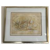 Framed  limited edition color etching and aquatint on paper by French artist Marcel Fiorini (1922-2008) 22/120