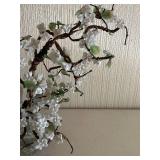 Antique Glass & Jade Bonsai Artificial Cherry Blossom Tree - White Flowers - Glass Base