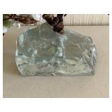 Antique Glass & Jade Bonsai Artificial Cherry Blossom Tree - White Flowers - Glass Base