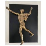 Brass Statue on Black Wood Plaque - Dynamic Leaping Athlete Figure