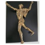Brass Statue on Black Wood Plaque - Dynamic Leaping Athlete Figure