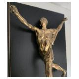 Brass Statue on Black Wood Plaque - Dynamic Leaping Athlete Figure